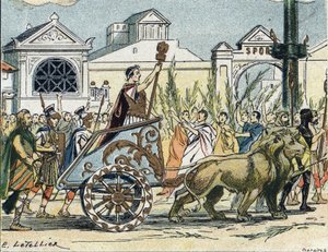 Triumfální průvod Julese Cesara (Giulio Cesare nebo Caius Julius Caesar), politika a římského spisovatele