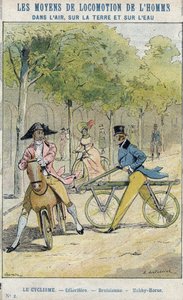 Velocipedes - Anglický celerifere - Draisienne, předchůdce jízdního kola - Z ochranného pouzdra na učebnice, konec 19. století - ilustrace E Letellier - Celerifere - Draisienne - Hobby-Horse (Nobby Horse) - Chránit notebook historique, fin 19t