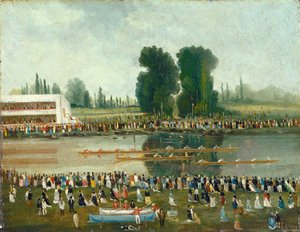Veslovací scéna: Davy pozorující z břehů řek, konec 19. století. od E. Levy