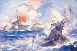 Potopení německé ponorky U15 od HMS Birmingham (barevné lito)