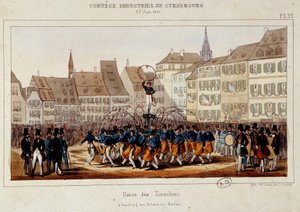 La danse des tonneliers během průmyslového průvodu ve Štrasburku dne 25.06.1840. Simonova litografie od E. Simon