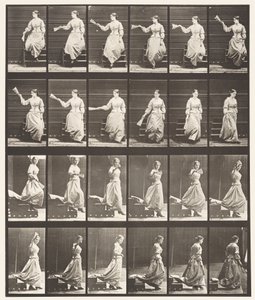 Talíř 140. Sestupné schody Rozhlížení se a mávání ventilátorem od Eadweard Muybridge