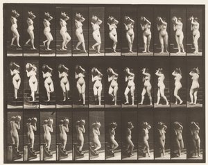 Talíř 147. Sestupné schody; Otočení nádoby na vodu na pravém rameni, 1872-1885 od Eadweard Muybridge
