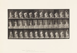 Talíř 216. Ohýbání k naplnění nádoby na vodu; Umístění sklenice na hlavu od Eadweard Muybridge