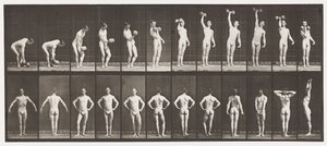 Talíř 321. A, Zvedání 50 lb Dumb-Bell; B, Pózování od Eadweard Muybridge