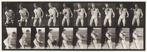 Talíř 324. Curling 50-lb. Dumb-Bell, Model, 3/4 délka od Eadweard Muybridge