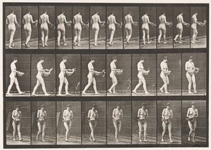 Talíř 43. Chůze, kropení vodou z umyvadla, otáčení se od Eadweard Muybridge