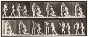 Talíř 452. Dva modely, 8 klečí, nápoje ze sklenice na vodu v rukou, 1872-1885 od Eadweard Muybridge