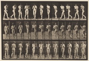 Talíř 46. Chůze, flirtování vějíře a otáčení se od Eadweard Muybridge