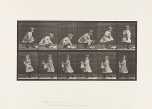 Talíř 481. Dítě, zvedání panenky, otáčení a odcházení, 1885 od Eadweard Muybridge