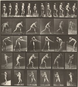 Číslo desky 521. A: Chůze. B: Vzestupný krok. C. Vrhací disk. D: Pomocí lopaty. E, F. Pomocí pick od Eadweard Muybridge