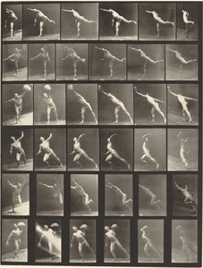 Talíř číslo 523. A: Úder. B, E: Vrhací disk. C, F: Zvedání 75-lb. kámen. D: Házení míčem od Eadweard Muybridge