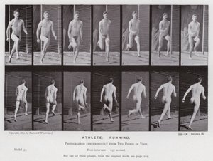Lidská postava v pohybu: sportovec, běh (č/b foto) od Eadweard Muybridge