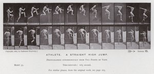 Lidská postava v pohybu: Sportovec, přímý skok do výšky (černobílá fotografie) od Eadweard Muybridge