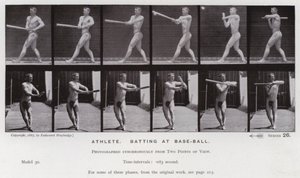 Lidská postava v pohybu: Sportovec, odpalování u baseballu (černobílá fotografie) od Eadweard Muybridge