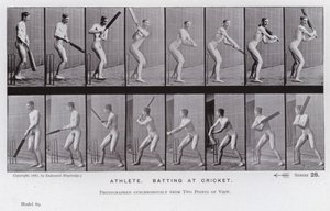 Lidská postava v pohybu: Atlet, odpaluje v kriketu (č/b foto) od Eadweard Muybridge