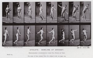 Lidská postava v pohybu: Sportovec, bowling v kriketu (č/b foto) od Eadweard Muybridge