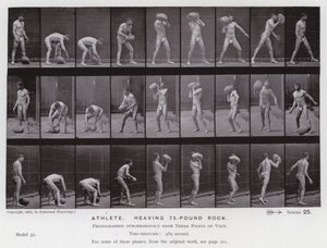 Lidská postava v pohybu: Sportovec, zvedající 75librový kámen od Eadweard Muybridge
