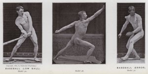 Lidská postava v pohybu: Baseball, nízký míč; Baseball, chyba (černobílá fotografie) od Eadweard Muybridge