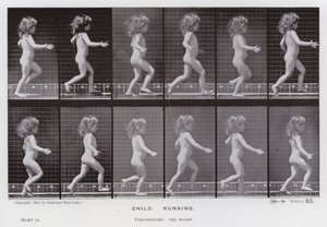 Lidská postava v pohybu: Dítě, běh (č/b foto) od Eadweard Muybridge