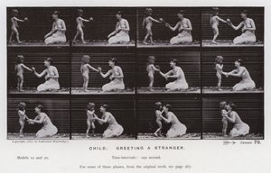 Lidská postava v pohybu: Dítě, zdraví cizince (č/b foto) od Eadweard Muybridge