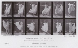 Lidská postava v pohybu: Tančící dívka, pirueta (č/b foto) od Eadweard Muybridge