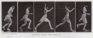 Lidská postava v pohybu: Vybrané fáze ze série 54 (černobílá fotografie) od Eadweard Muybridge