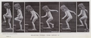 Lidská postava v pohybu: Vybrané fáze ze série 87 (černobílá fotografie) od Eadweard Muybridge