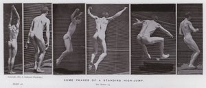 Lidská postava v pohybu: Některé fáze skoku do výšky ve stoje od Eadweard Muybridge