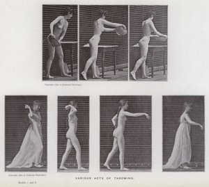 Lidská postava v pohybu: Různé házení (č/b foto) od Eadweard Muybridge