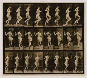 Žena pohybující se na jedné noze, z knihy Pohyb zvířat od Eadweard Muybridge