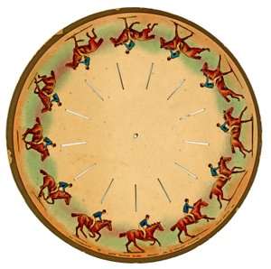 disk zoopraxoskopu zobrazující koně cválajícího, 1893 od Eadweard Muybridge