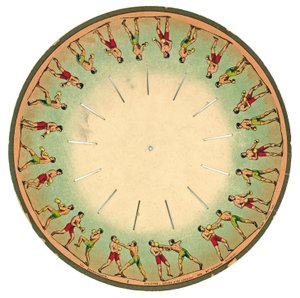 disk zoopraxiskopu zobrazující mužský box, 1893 od Eadweard Muybridge