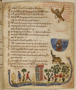 Přidat. 19352, f.36r Orel zaslaný Baruchem; zahradní scéna, od Theodora Psaltera od Eastern Mediterranean School