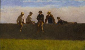 Five Boys on a Wall, cca 1875-1880 (olej na kompoziční desce) od Eastman Johnson