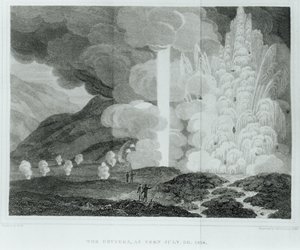 Velký gejzír Strokkur, Island, z Islandu: aneb The Journal of a Residence in That Island od Ebenezera Hendersona, publikoval 1819 (černobílá fotografie) od Ebenezer Henderson