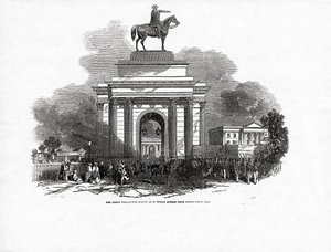 Velká Wellingtonova socha, jak by vypadala z Constitution Hill, publikované v „The Illustrated London News“, 3. října 1846