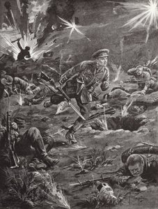 Poručík Benjamin Geary spěchá pod silnou střelbou do zákopu napravo od kopce 60, aby se dostal do kontaktu s důstojníkem, Ypres, Belgie, duben 1915