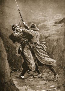 Vojín Lavin zápasící s tureckým bombardérem v britské míze v Suvla Bay, Gallipoli od Edgar Alfred Holloway