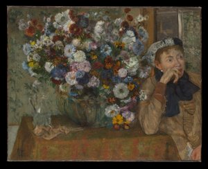 Žena sedící vedle vázy s květinami (Madame Paul Valpinçon) od Edgar Degas