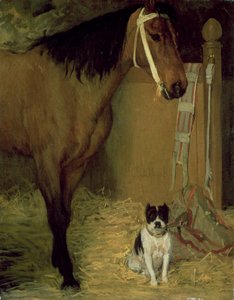 Ve stáji, kůň a pes, c.1862 od Edgar Degas