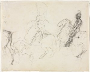 Bojová scéna s obrněnými figurkami na koni (recto) od Edgar Degas