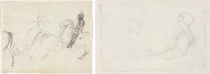 Bojová scéna s obrněnými postavami na koni (obrácená strana) Dvě sedící ženy (verze) od Edgar Degas