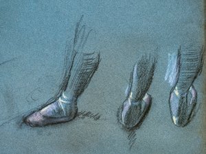 Tanečník ze studií zad a tří nohou (detail). Kolem 1878. Uhel a pastel na papíře od Edgar Degas
