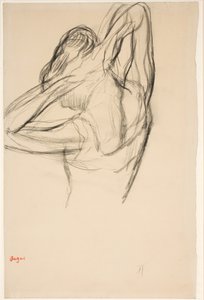 Tanečnice, půl těla, ruce zkřížené za hlavou, asi 1890 (tužka na papíře) od Edgar Degas