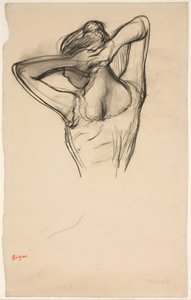 Tanečnice, půl těla, ruce zkřížené za hlavou, asi 1890 (tužka na papíře) od Edgar Degas