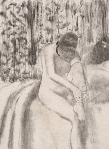 Dívka si nasazuje punčochy, 1876-77. od Edgar Degas