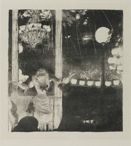 Mlle Becat v Cafe des Ambassadeurs, 1877-78 (litho na tkaném papíře) od Edgar Degas