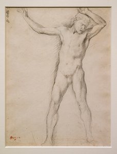 Nahá tvář, ruce zvednuté, asi 1859-1861. Grafit na velínovém papíře. od Edgar Degas
