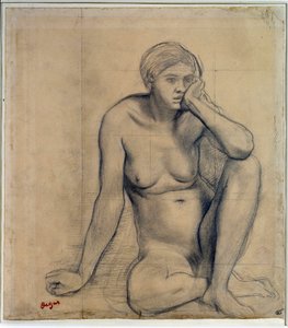 Sedící nahá žena Studie pro „Scene de guerre au Middle Ages““ Kresba Edgara Degase (1834-1917) Rozm. 0,27 x 0,31 m Paříž. muzeum Louvre